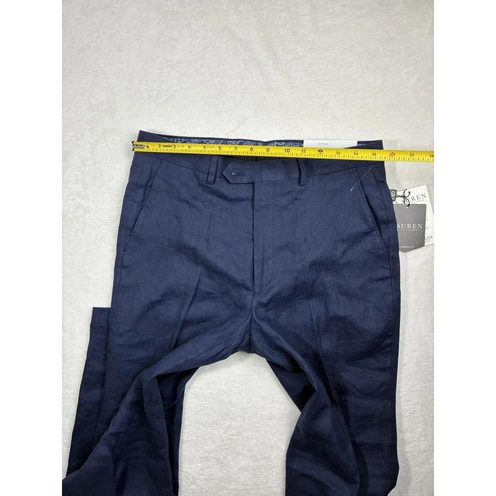 NWT Mens Lauren Ralph Lauren Men Ultra Flex Classic Fit Navy Linen Pants 32x32